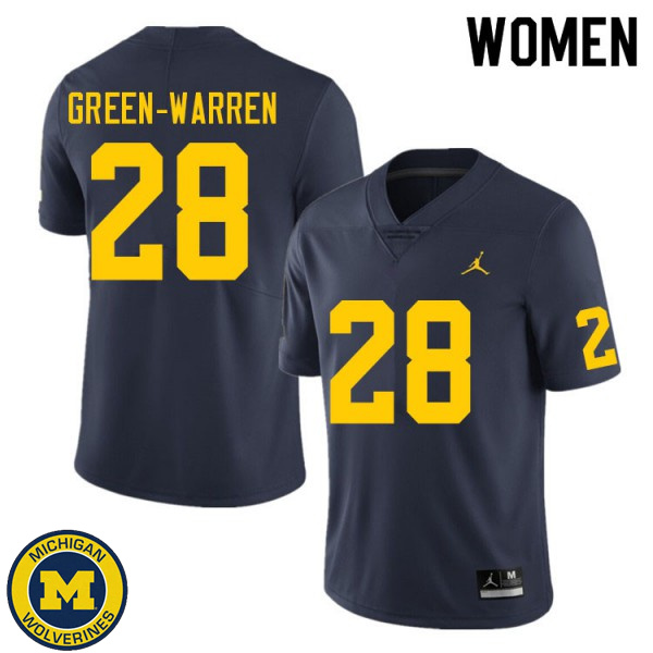 Womens University of Michigan #28 Darion Green-Warren Navy High School Jersey